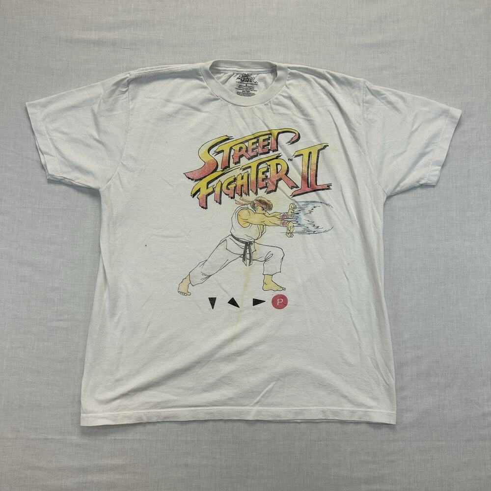 Street Fighter 2 Graphic T-Shirt Mens Large White Official Tee Video Game Combat